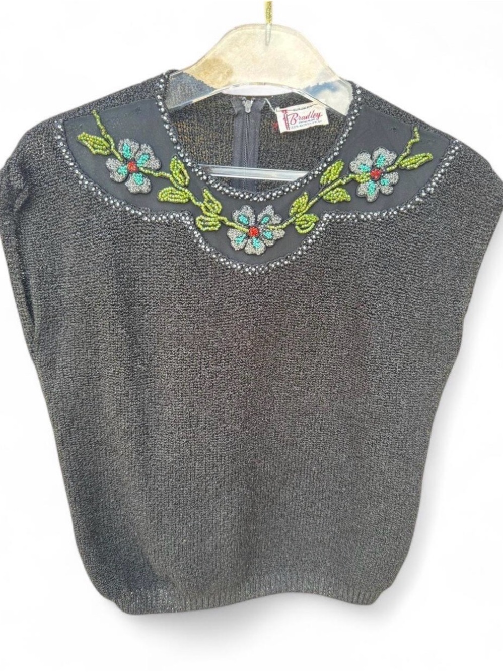 Vintage 1960s Bradley Beaded Knit Top – Hand Embellished Floral